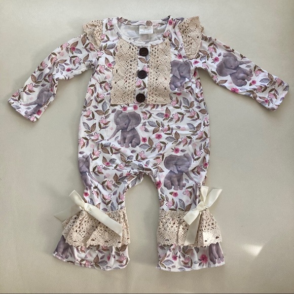 Boutique Embroidered Ruffles Elephant 🐘 Romper - Picture 2 of 6